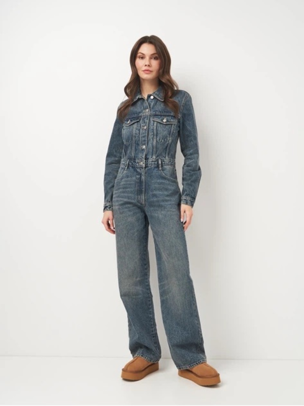 Bloggers Fav Zara Dark Blue Washed Denim Wide Leg Full Length Jumpsuit 8197/285.